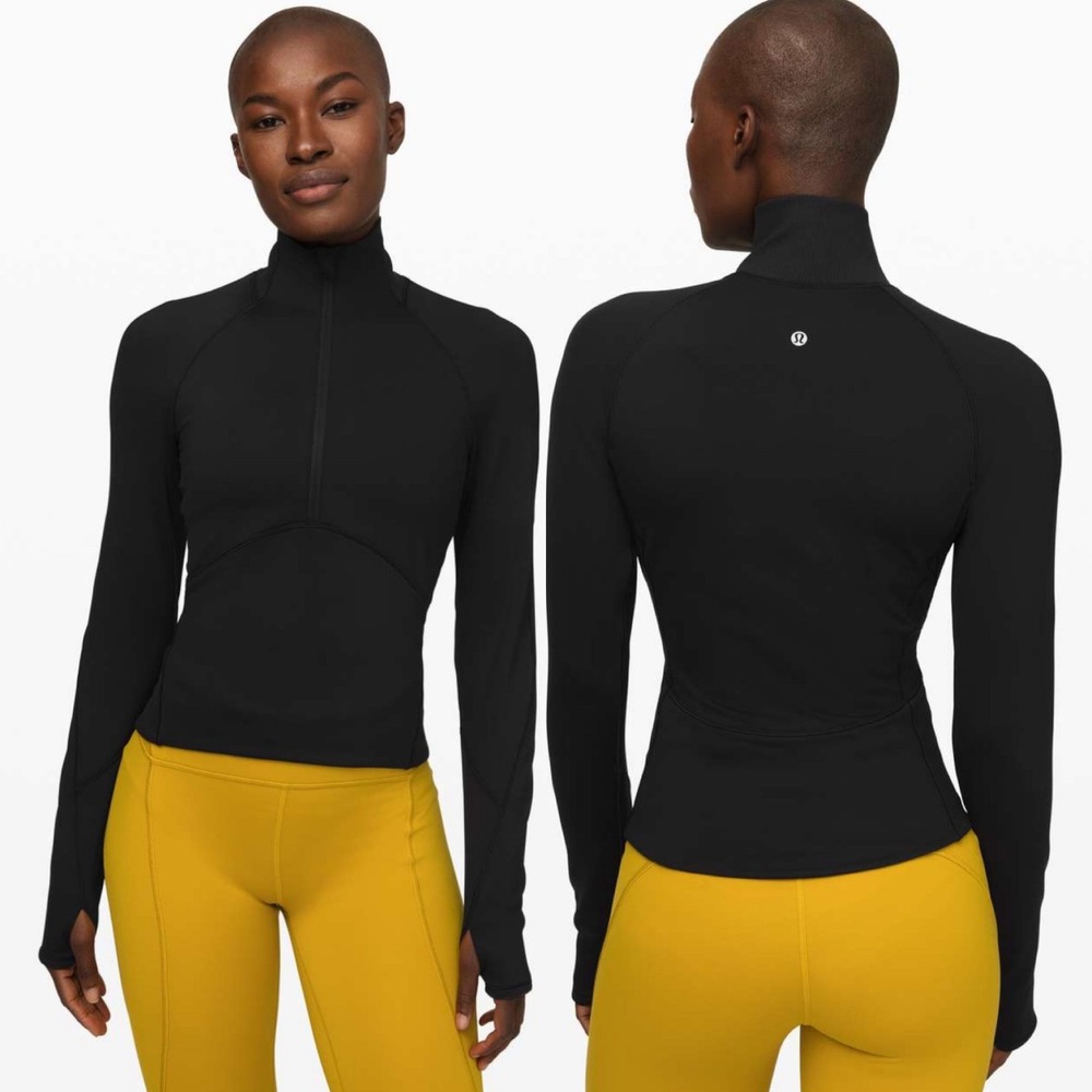 Lululemon Always Alert Fleece Half Zip Running Sweater Black Womens Size 6 Warm